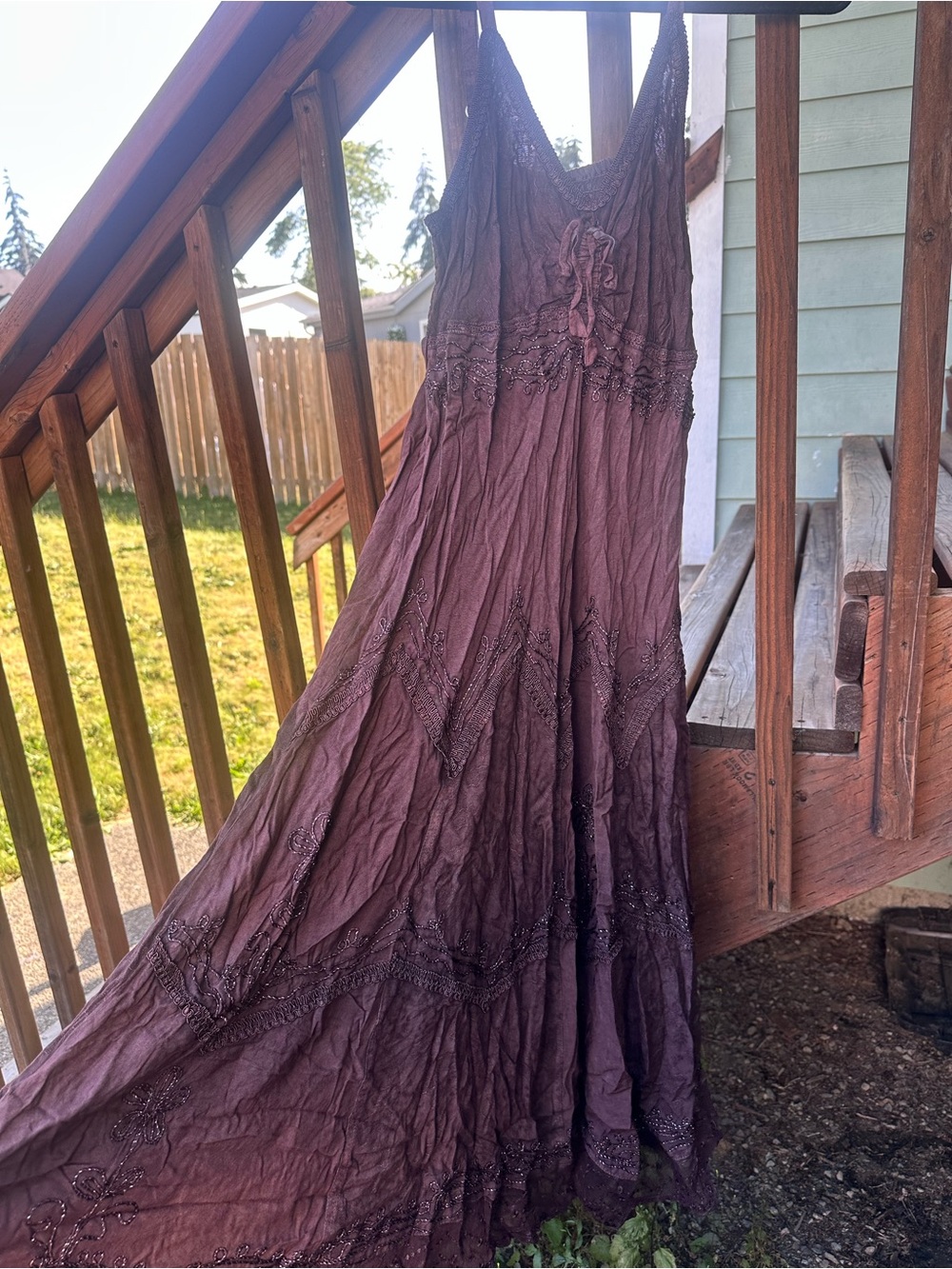Boho Embroidered Maxi Dress in Deep brown